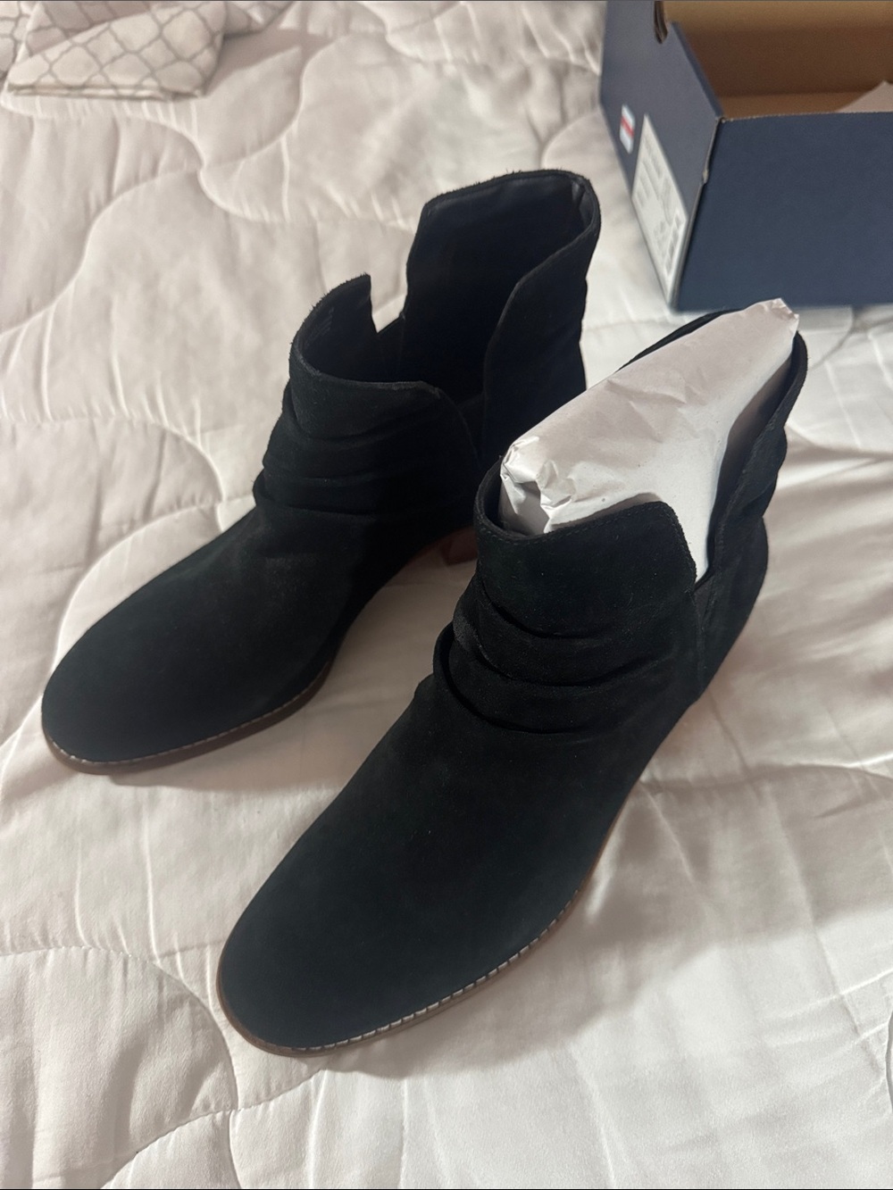 Cole Haan Black Suede Ankle Booties with Ruching Detail